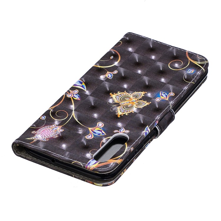 Light Spot Decor Pattern Printing Leather Wallet Case for Samsung Galaxy A50 - Butterfly and Flower-6
