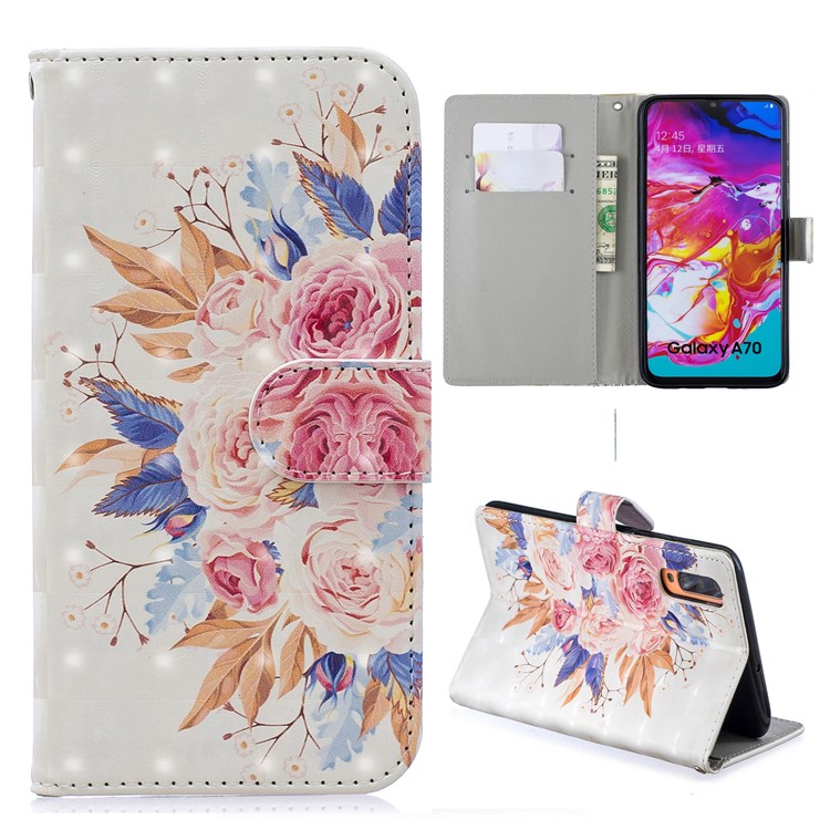 Light Spot Decor Pattern Printing Leather Wallet Case for Samsung Galaxy A70 - Vivid Flowers-1