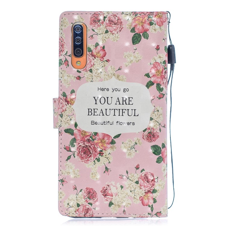 Light Spot Decor Pattern Printing Leather Wallet Case for Samsung Galaxy A70 - Blooming Flowers-2