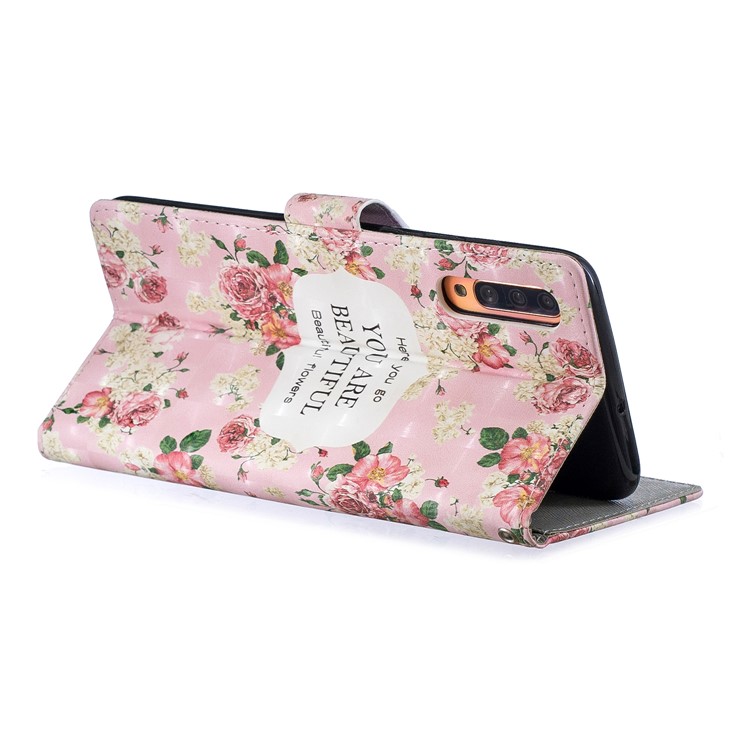 Light Spot Decor Pattern Printing Leather Wallet Case for Samsung Galaxy A70 - Blooming Flowers-3