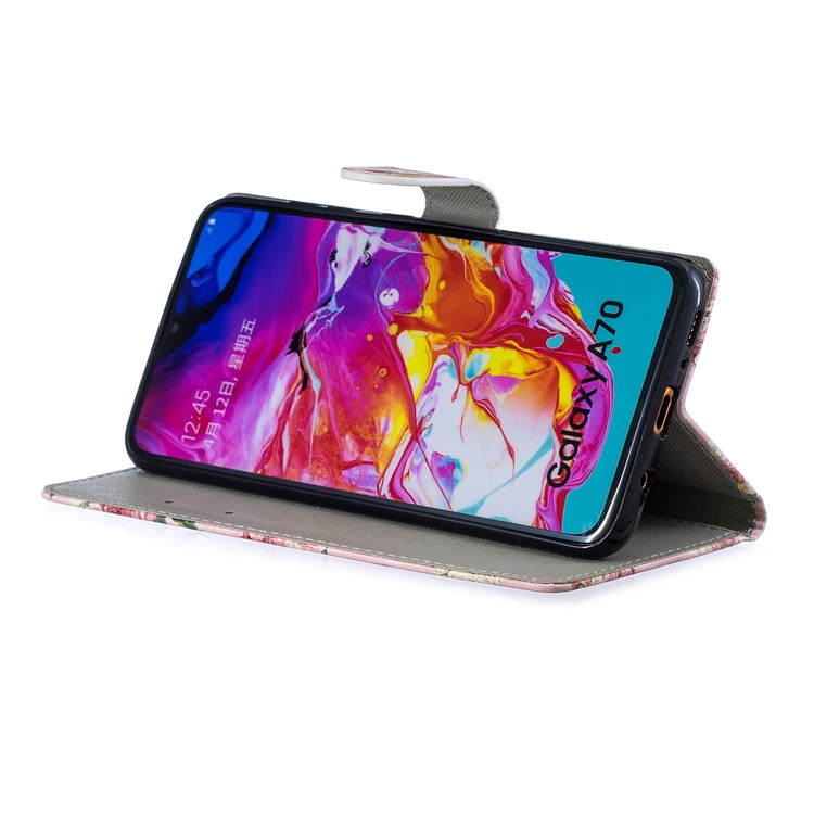 Light Spot Decor Pattern Printing Leather Wallet Case for Samsung Galaxy A70 - Blooming Flowers-4