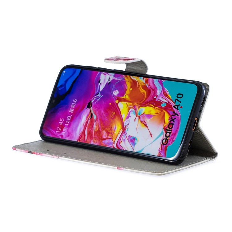 Light Spot Decor Pattern Printing Leather Wallet Case for Samsung Galaxy A70 - Peach Blossom-4