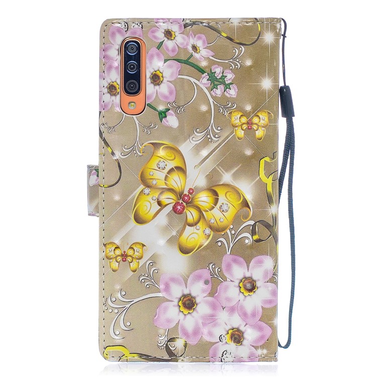Light Spot Decor Pattern Printing Leather Wallet Case for Samsung Galaxy A70 - Flowers and Gold Butterfly-2