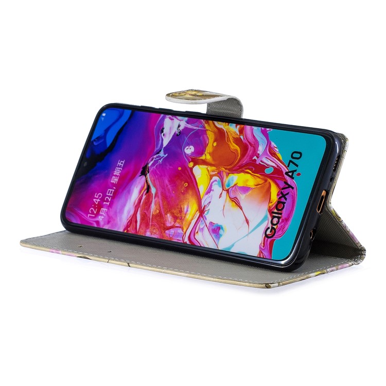 Light Spot Decor Pattern Printing Leather Wallet Case for Samsung Galaxy A70 - Flowers and Gold Butterfly-4