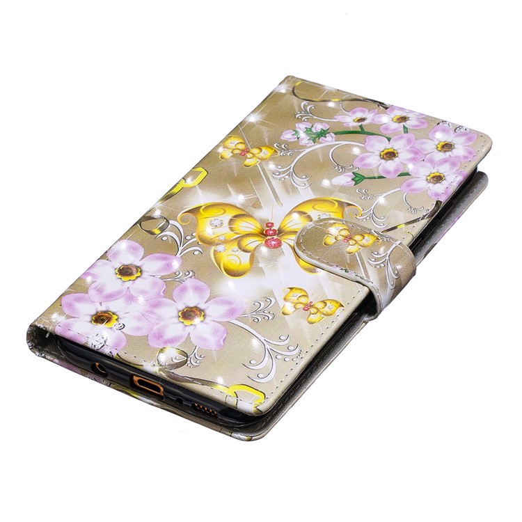 Light Spot Decor Pattern Printing Leather Wallet Case for Samsung Galaxy A70 - Flowers and Gold Butterfly-5