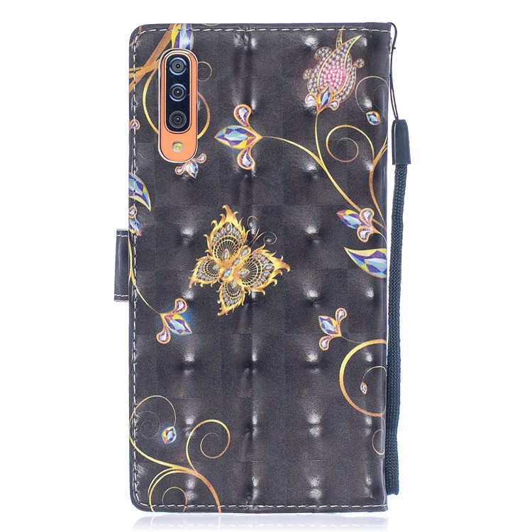 Caso De Carteira De Couro De Impressão De Padrão De Luz Mancha Decoração Para Samsung Galaxy A70 - Borboleta E Flor-2