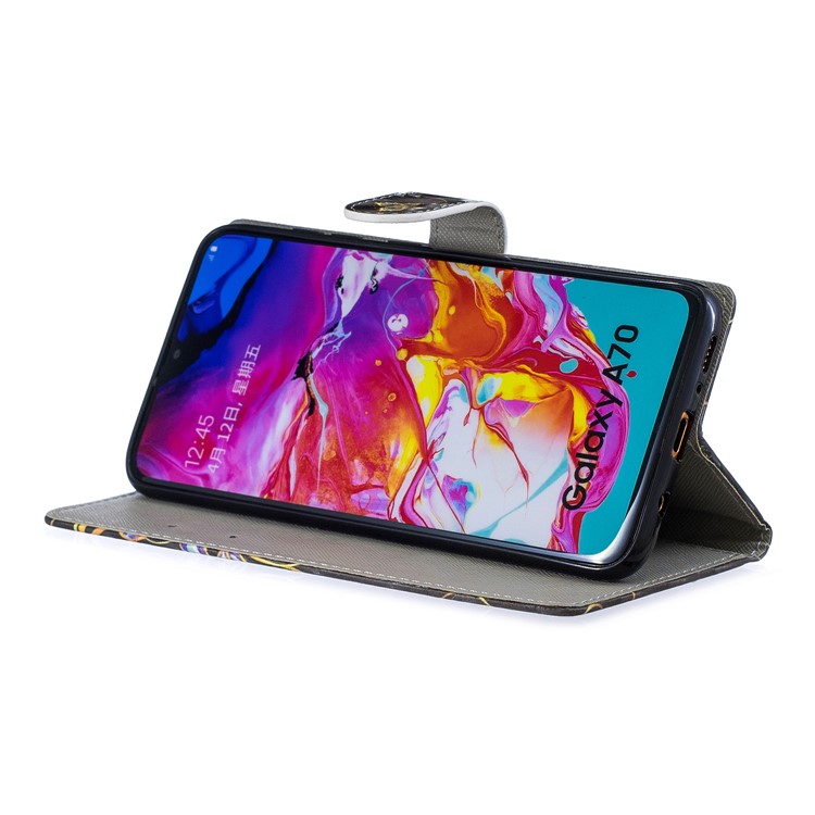Caso De Carteira De Couro De Impressão De Padrão De Luz Mancha Decoração Para Samsung Galaxy A70 - Borboleta E Flor-4