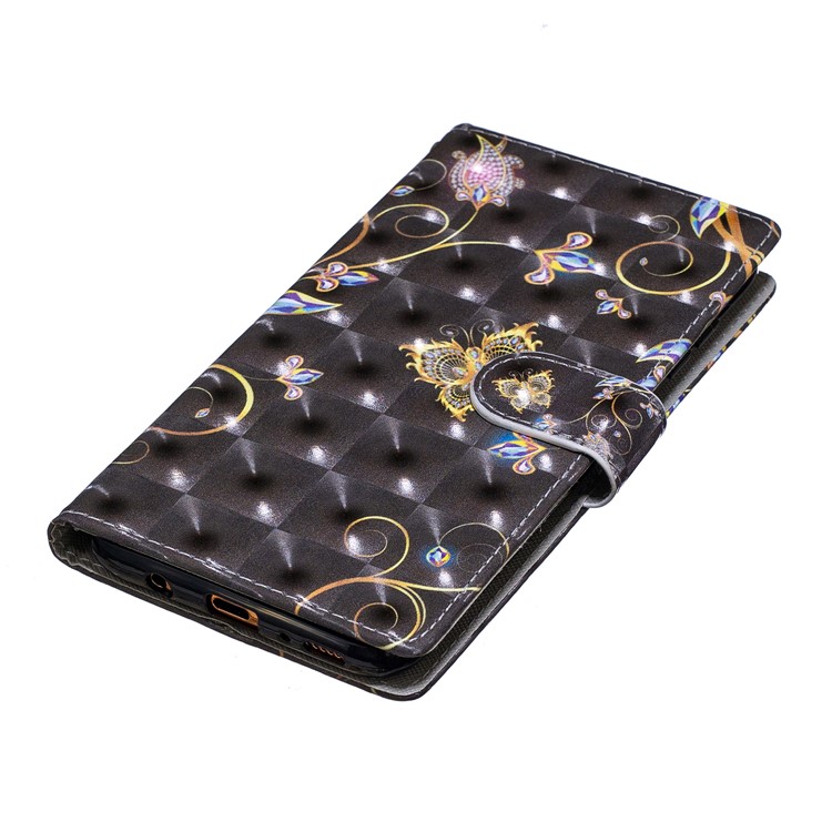 Caso De Carteira De Couro De Impressão De Padrão De Luz Mancha Decoração Para Samsung Galaxy A70 - Borboleta E Flor-5