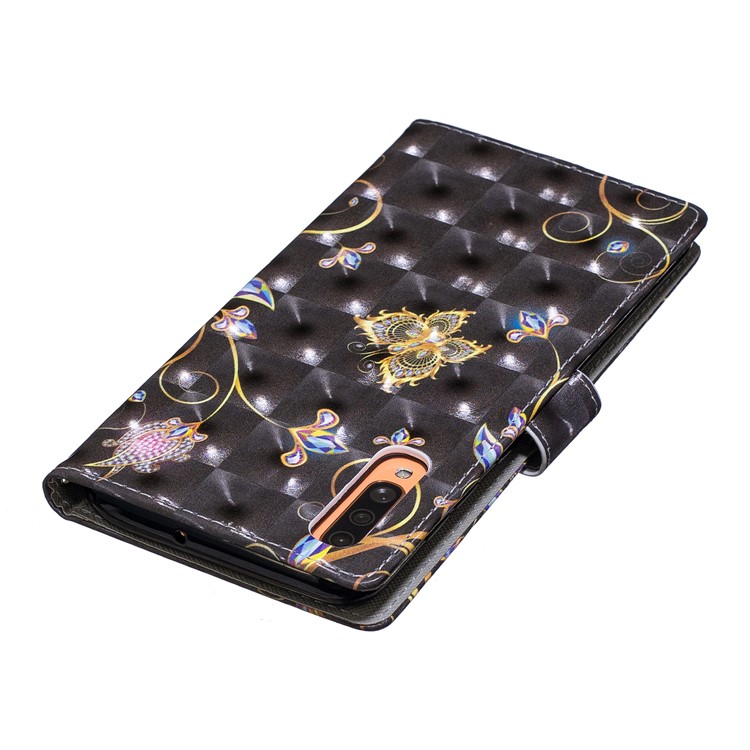 Caso De Carteira De Couro De Impressão De Padrão De Luz Mancha Decoração Para Samsung Galaxy A70 - Borboleta E Flor-6