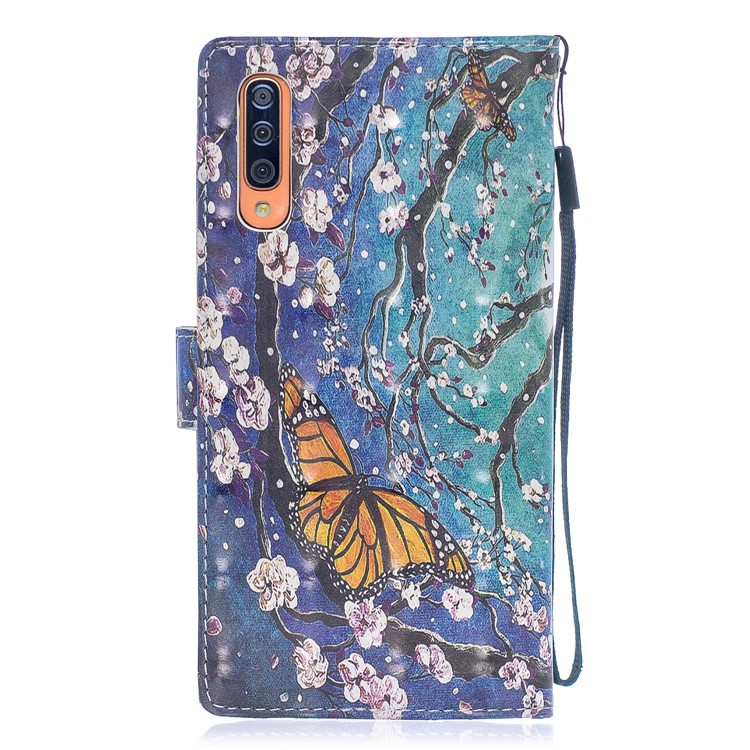 Light Spot Decor Pattern Printing Leather Wallet Case for Samsung Galaxy A70 - Flower Pattern-2