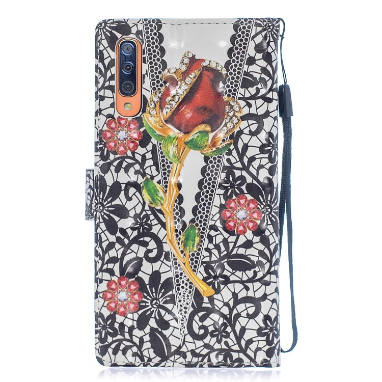 Light Spot Decor Pattern Printing Leather Wallet Case for Samsung Galaxy A70 - Rose Flowers-2