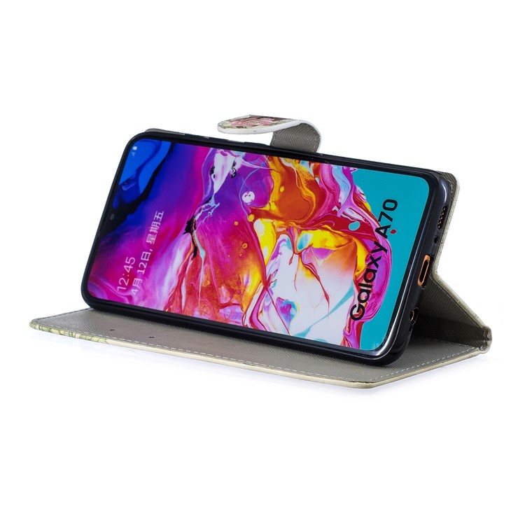 Light Spot Decor Pattern Printing Leather Wallet Case for Samsung Galaxy A70 - Fresh Flowers-4