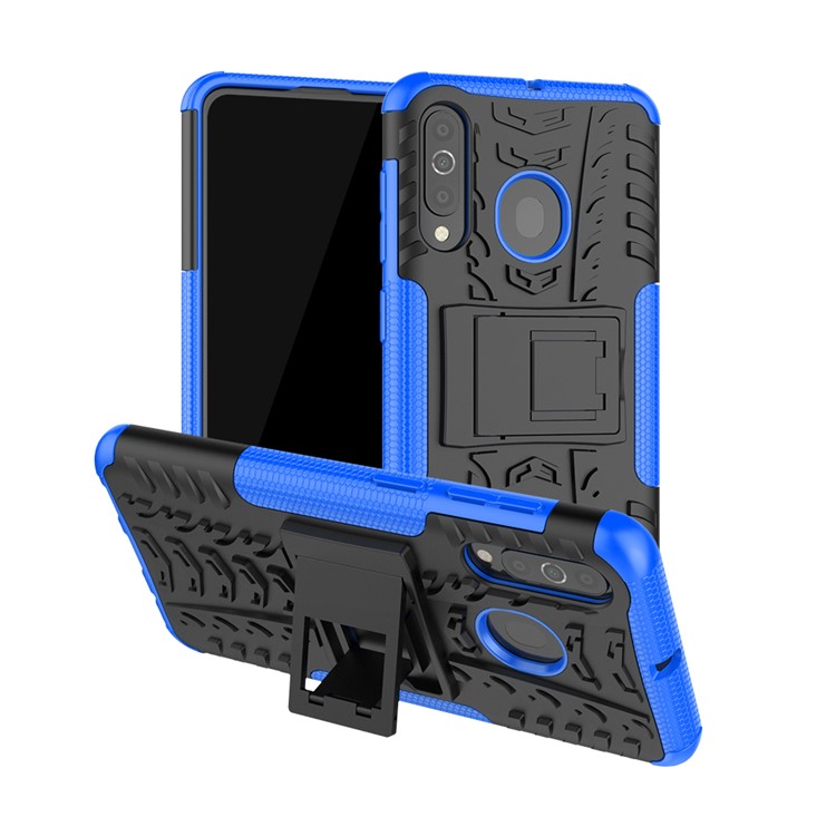 Capa De Telefone Híbrido PC + PUU Estilo Legal Kickstand Para Samsung Galaxy A60 - Azul-1