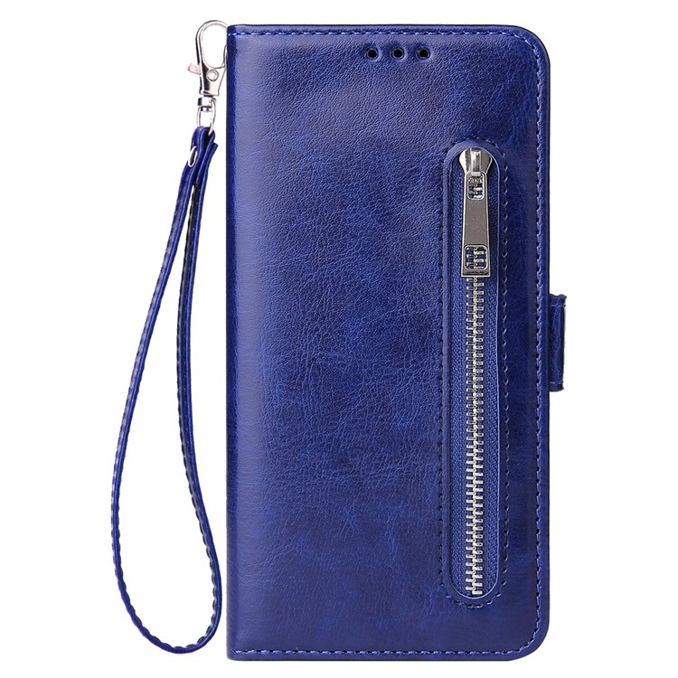 For Samsung Galaxy A50 Magnetic Absorbed Zipper Leather Purse Phone Cover - Blue-2