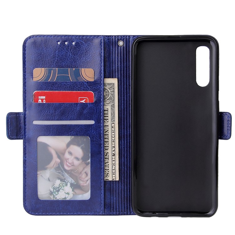 For Samsung Galaxy A50 Magnetic Absorbed Zipper Leather Purse Phone Cover - Blue-6