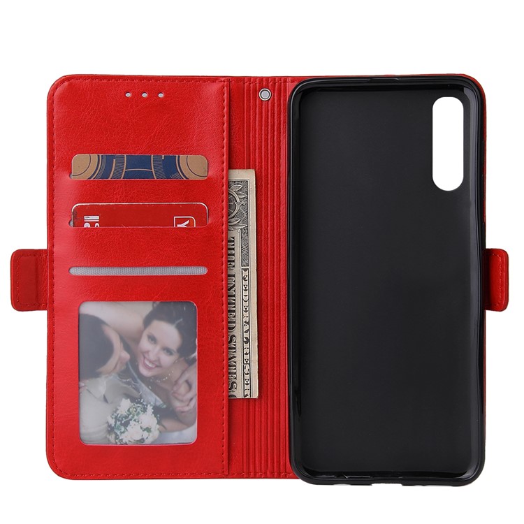 For Samsung Galaxy A50/A50s/A30s Magnetic Absorbed Zipper Leather Purse Phone Cover - Red-6
