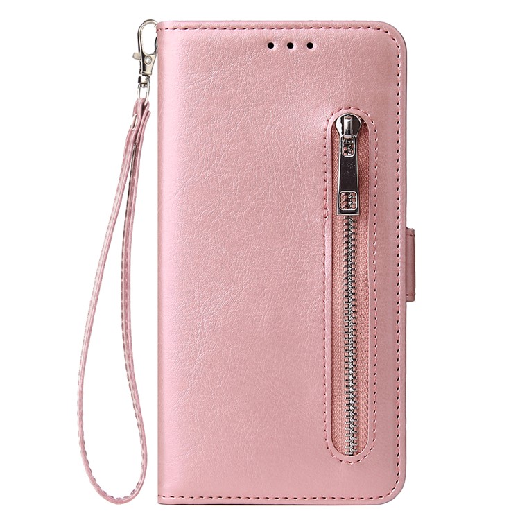 For Samsung Galaxy A50 Magnetic Absorbed Zipper Leather Purse Phone Cover - Pink-2