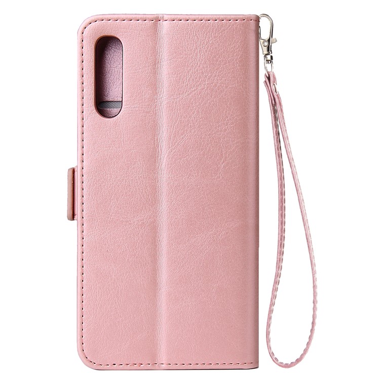 For Samsung Galaxy A50 Magnetic Absorbed Zipper Leather Purse Phone Cover - Pink-3