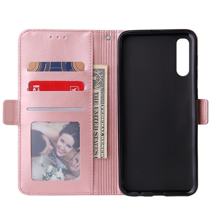 For Samsung Galaxy A50 Magnetic Absorbed Zipper Leather Purse Phone Cover - Pink-6