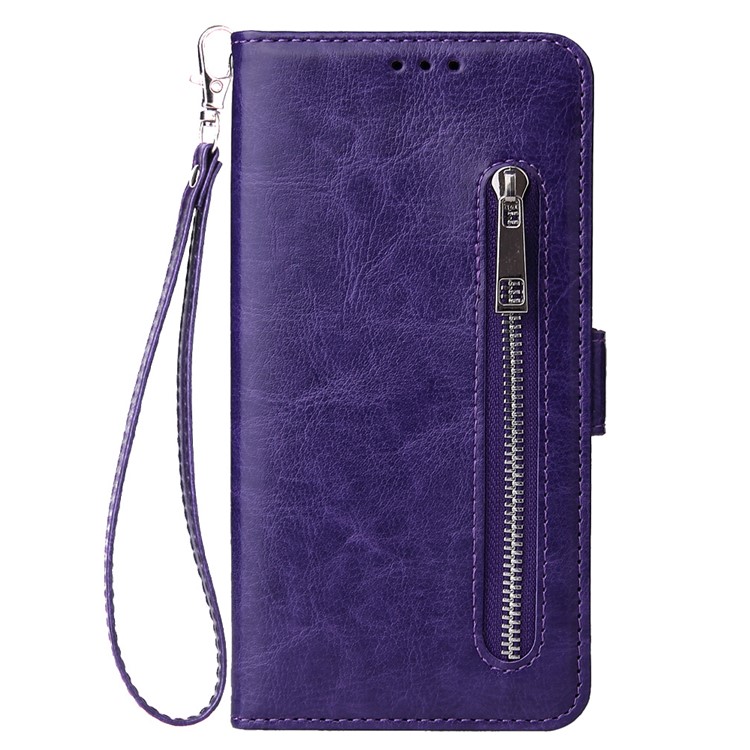 For Samsung Galaxy A50/A50s/A30s Magnetic Absorbed Zipper Leather Purse Phone Cover - Purple-2
