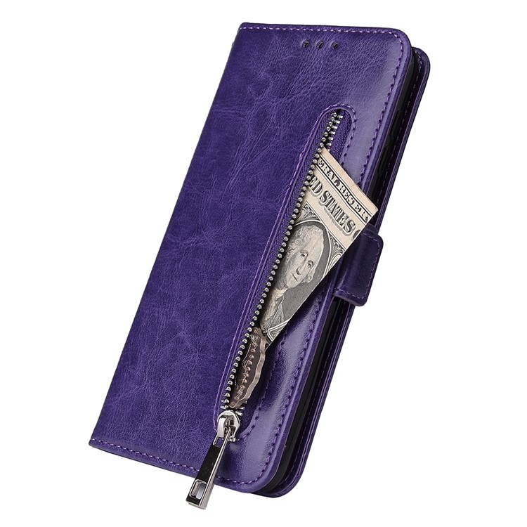For Samsung Galaxy A50/A50s/A30s Magnetic Absorbed Zipper Leather Purse Phone Cover - Purple-4