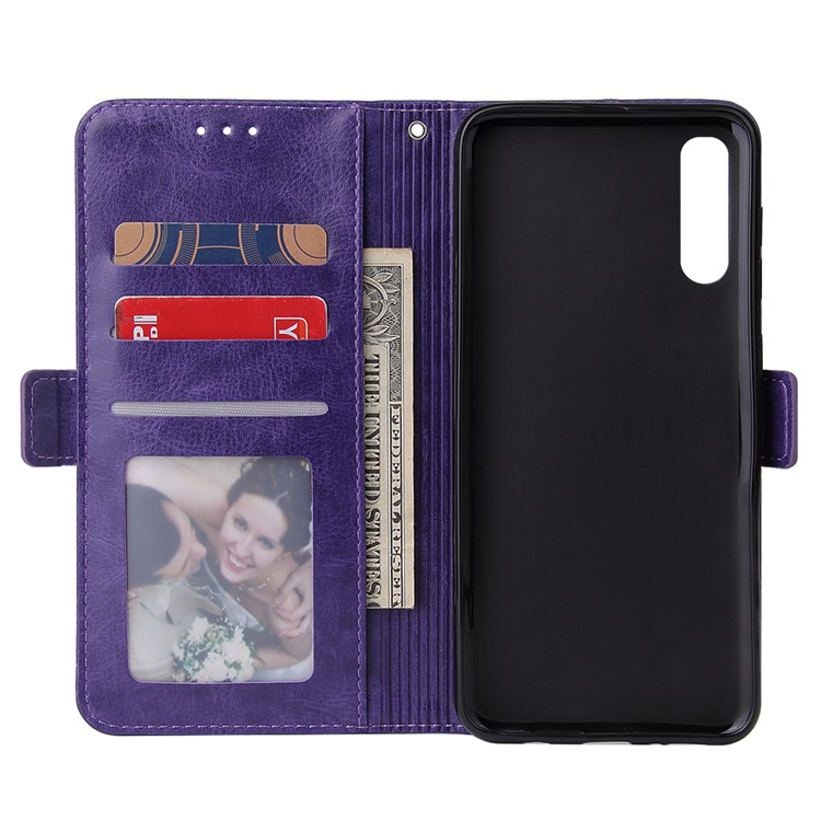 For Samsung Galaxy A50/A50s/A30s Magnetic Absorbed Zipper Leather Purse Phone Cover - Purple-6
