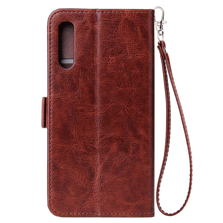 For Samsung Galaxy A50 Magnetic Absorbed Zipper Leather Purse Phone Cover - Brown-3