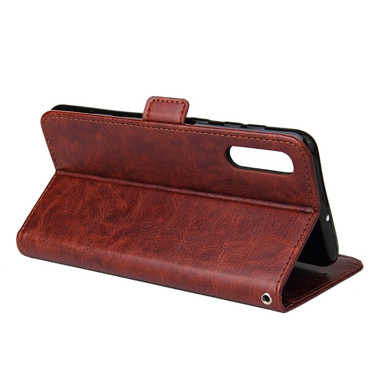 For Samsung Galaxy A50 Magnetic Absorbed Zipper Leather Purse Phone Cover - Brown-4