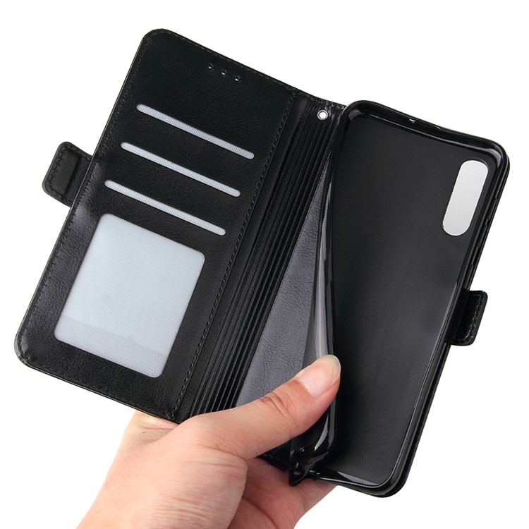For Samsung Galaxy A50 Magnetic Absorbed Zipper Leather Purse Phone Cover - Black-12