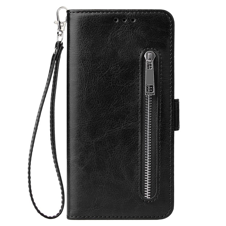 For Samsung Galaxy A50 Magnetic Absorbed Zipper Leather Purse Phone Cover - Black-2