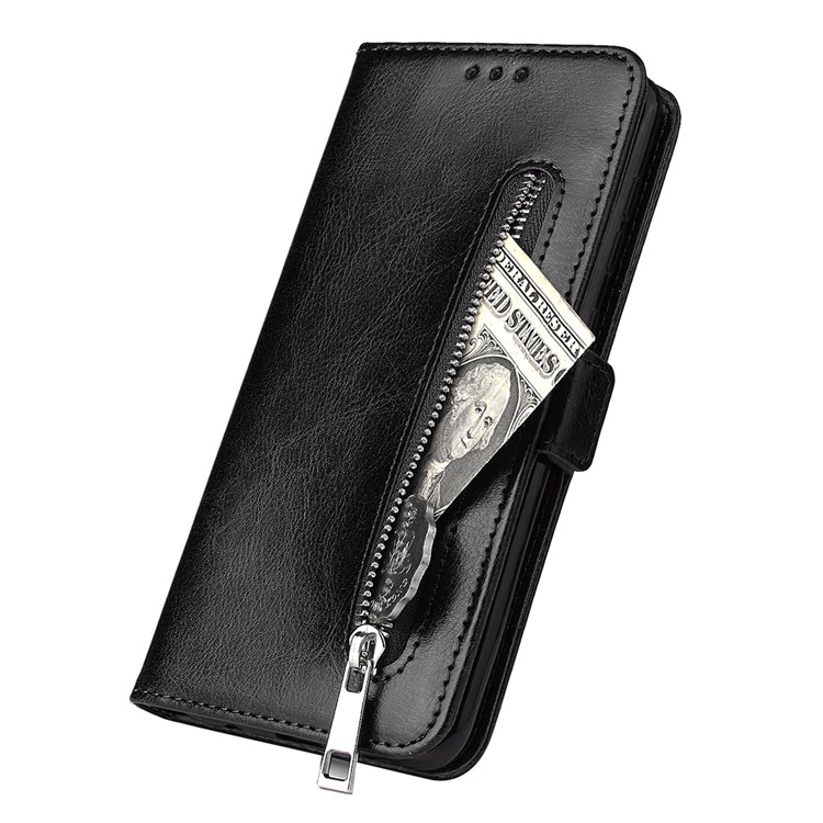 For Samsung Galaxy A50 Magnetic Absorbed Zipper Leather Purse Phone Cover - Black-5