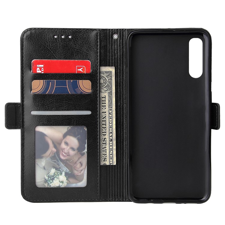 For Samsung Galaxy A50 Magnetic Absorbed Zipper Leather Purse Phone Cover - Black-6