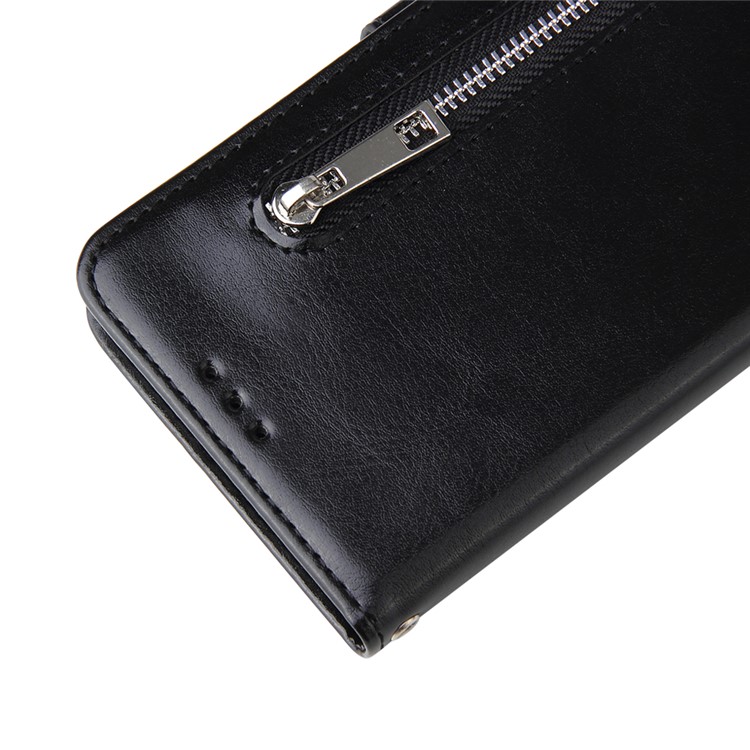 For Samsung Galaxy A50 Magnetic Absorbed Zipper Leather Purse Phone Cover - Black-7