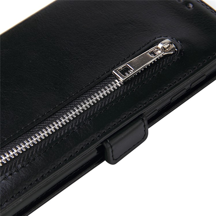 For Samsung Galaxy A50 Magnetic Absorbed Zipper Leather Purse Phone Cover - Black-9