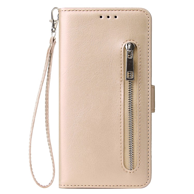 For Samsung Galaxy A50 Magnetic Absorbed Zipper Leather Purse Phone Cover - Beige-2