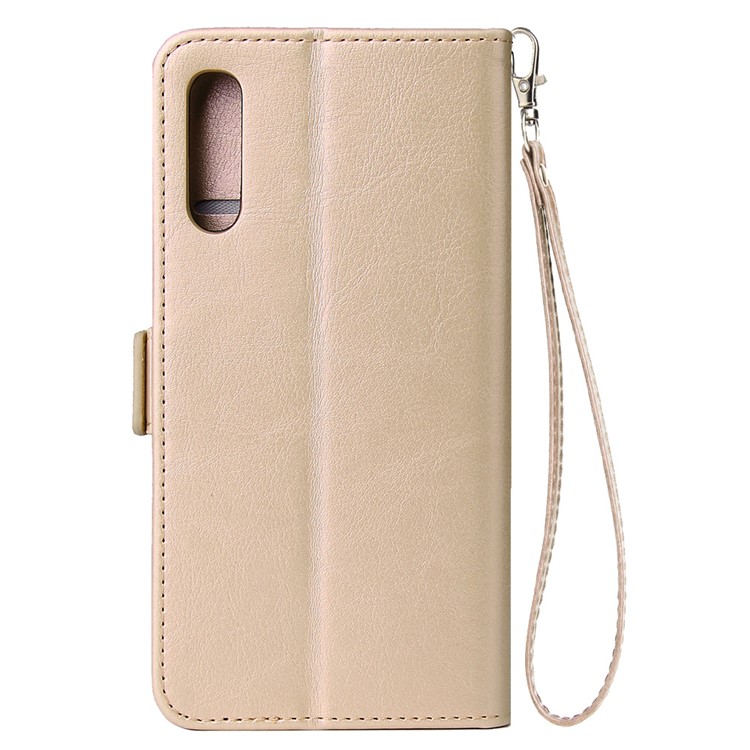 For Samsung Galaxy A50 Magnetic Absorbed Zipper Leather Purse Phone Cover - Beige-3