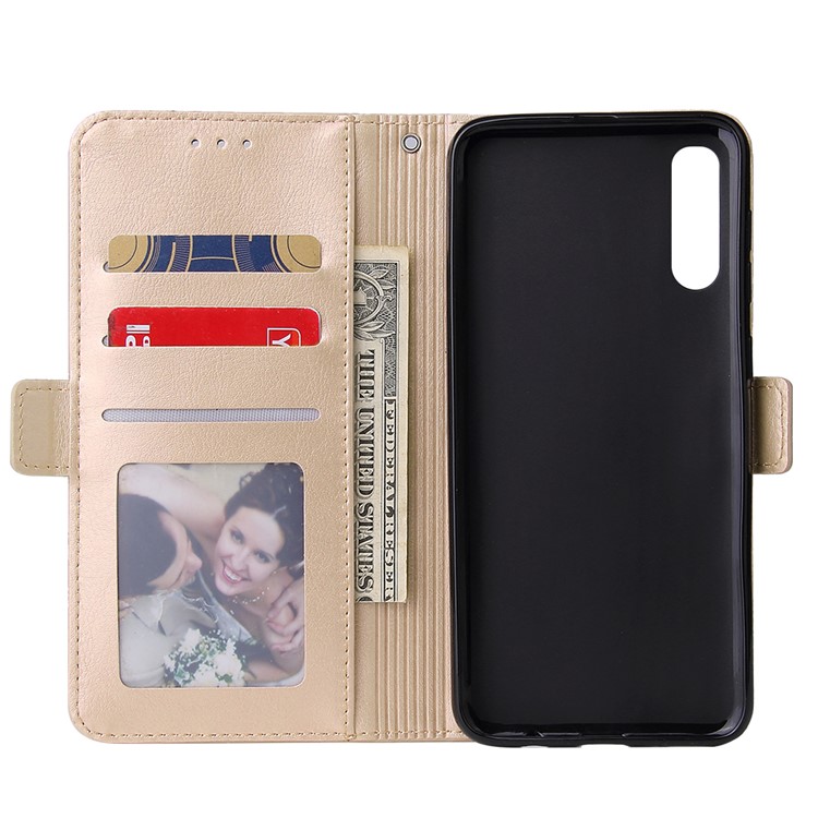 For Samsung Galaxy A50 Magnetic Absorbed Zipper Leather Purse Phone Cover - Beige-6
