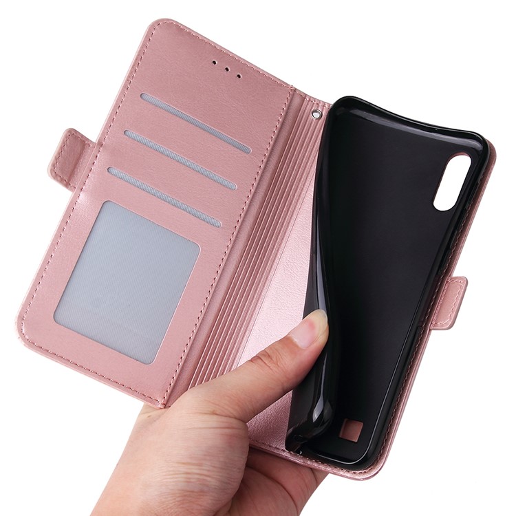 For Samsung Galaxy A10 Zipper Leather Purse Phone Case Cover - Pink-12