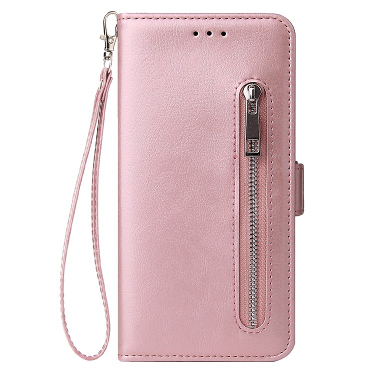 For Samsung Galaxy A10 Zipper Leather Purse Phone Case Cover - Pink-2