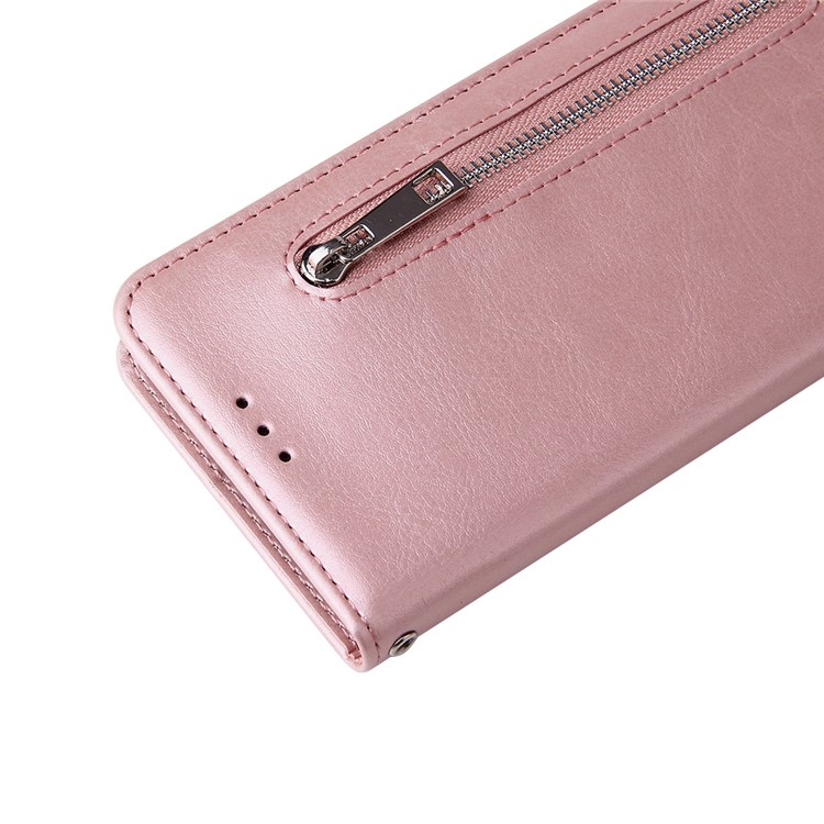 For Samsung Galaxy A10 Zipper Leather Purse Phone Case Cover - Pink-7