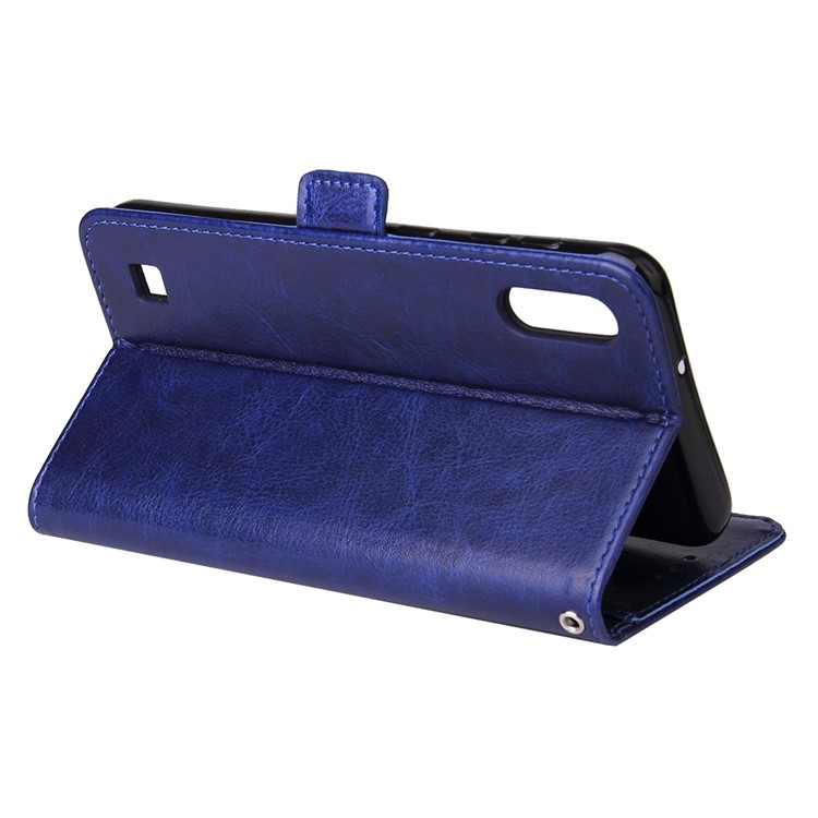 For Samsung Galaxy A10 Zipper Leather Purse Phone Case Cover - Dark Blue-4