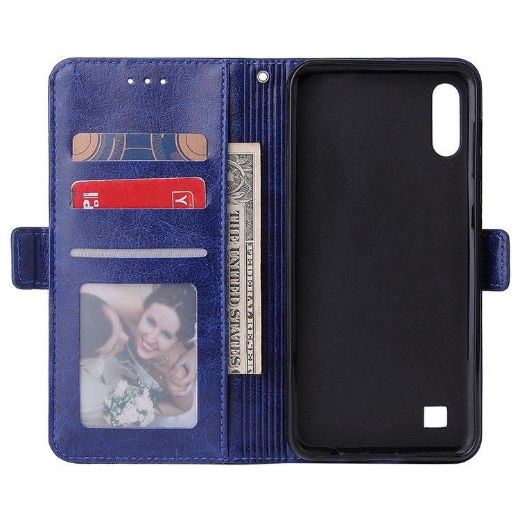 For Samsung Galaxy A10 Zipper Leather Purse Phone Case Cover - Dark Blue-6