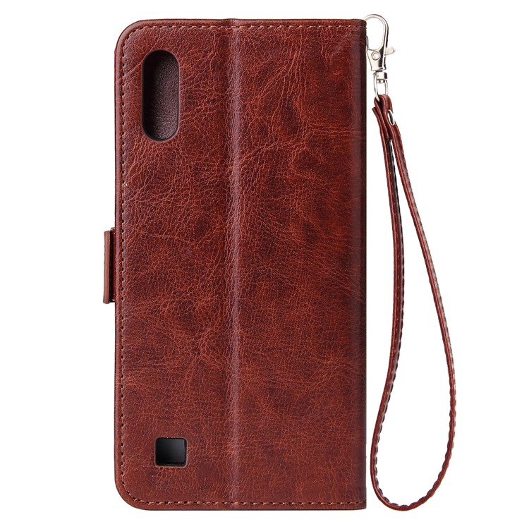For Samsung Galaxy A10 Zipper Leather Purse Phone Case Cover - Brown-3