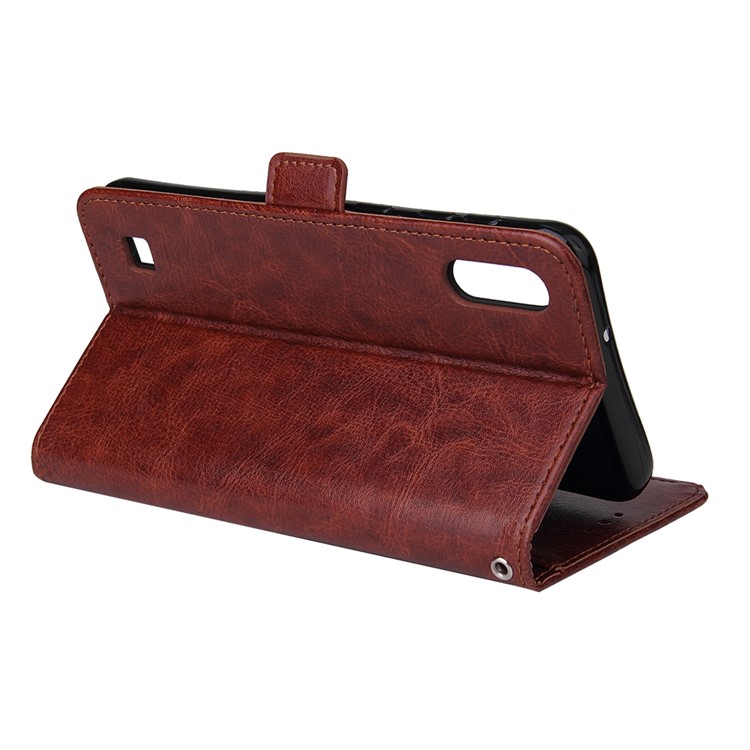 For Samsung Galaxy A10 Zipper Leather Purse Phone Case Cover - Brown-4