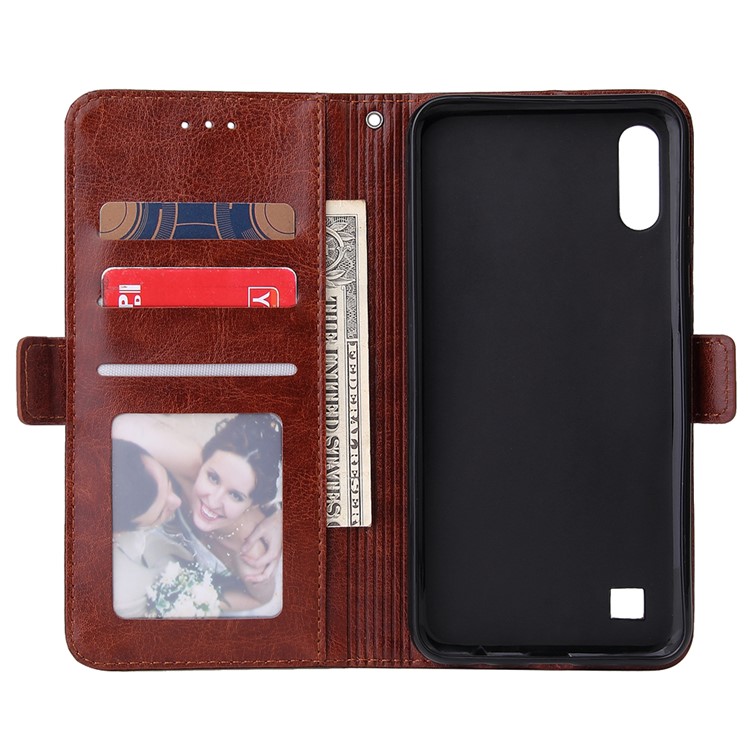 For Samsung Galaxy A10 Zipper Leather Purse Phone Case Cover - Brown-6