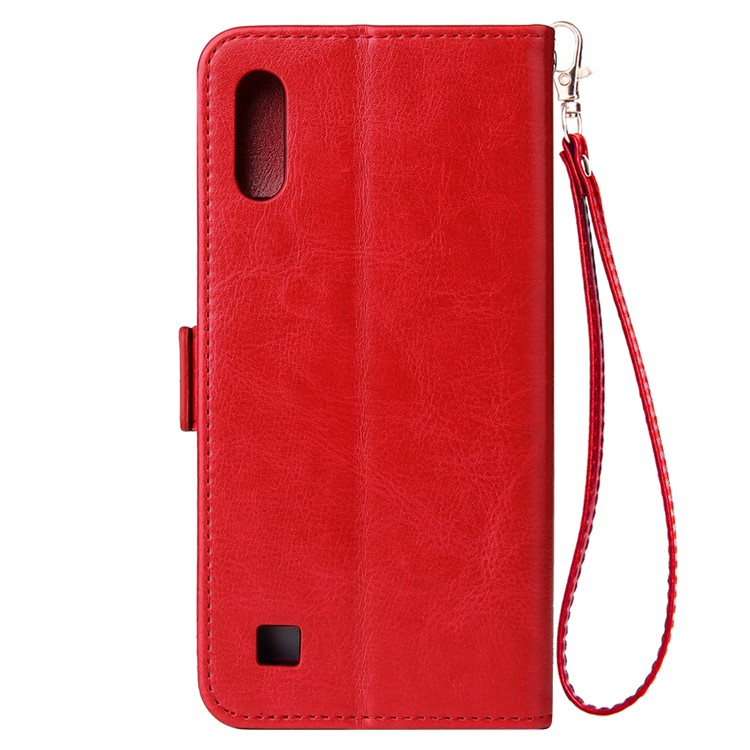 For Samsung Galaxy A10 Zipper Leather Purse Phone Case Cover - Red-3