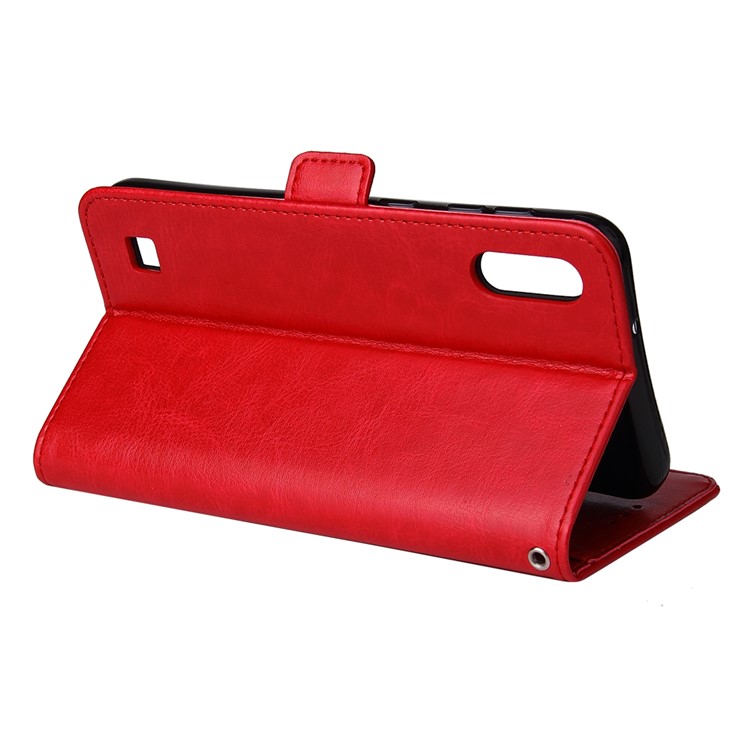 For Samsung Galaxy A10 Zipper Leather Purse Phone Case Cover - Red-5