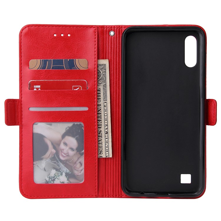 For Samsung Galaxy A10 Zipper Leather Purse Phone Case Cover - Red-6