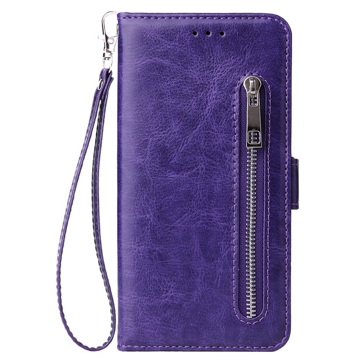 Pour Samsung Galaxy A10 Fermeture À Glissière En Cuir Bourse Housse De Téléphone - Violet-2