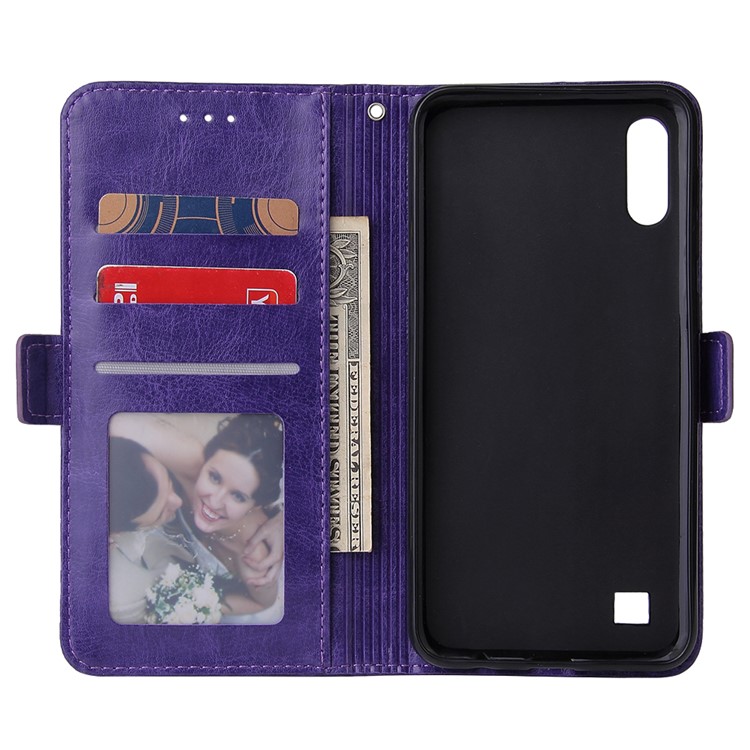 Pour Samsung Galaxy A10 Fermeture À Glissière En Cuir Bourse Housse De Téléphone - Violet-6